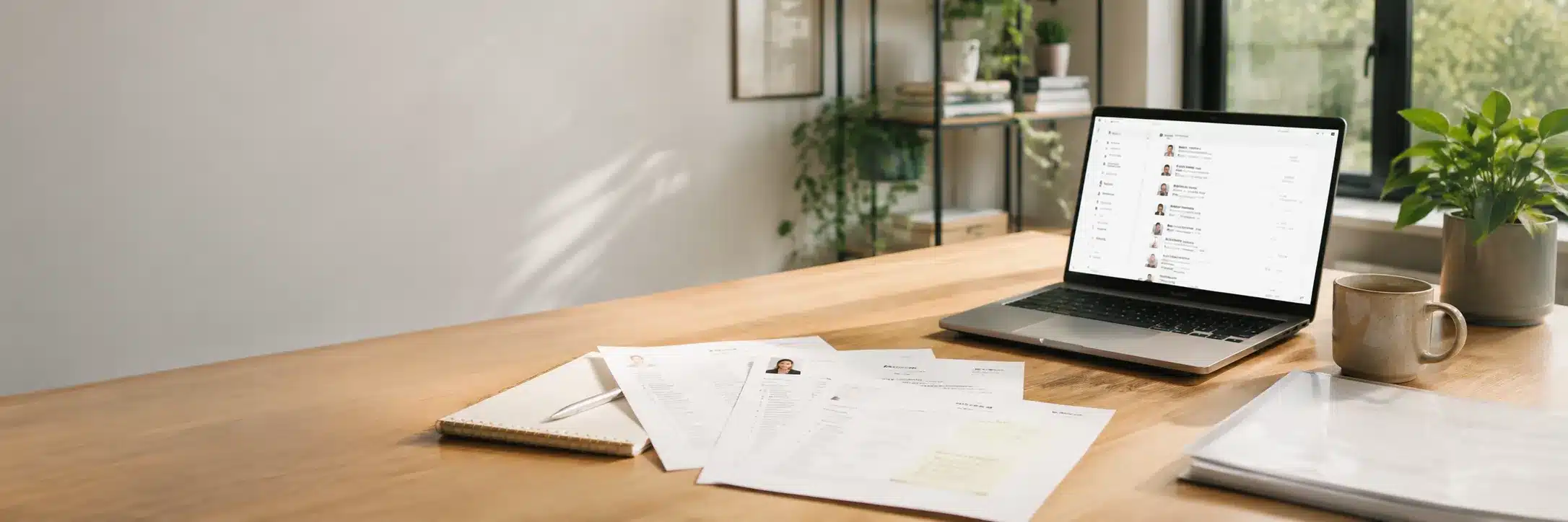 Laptop en kandidaatprofielen voor rekrutering van bedienden met eigen opvolging